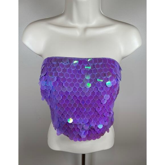 The New Arrivals by Ilkyaz Ozel Dione Sequin Strapless Lilac Crop Top Size 2 - Picture 4 of 9